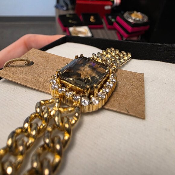 Budhagirl Jewelry - Solange Brass Chain With Bezeled Square Crystal Bracelet Solange Brass Chain Wit